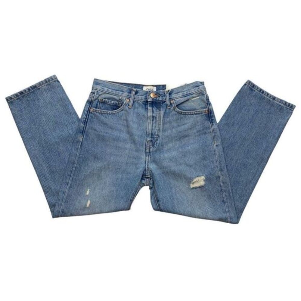Only Straight Cropped‎ Jeans 26 Juniors' High-Rise Straight-Leg Distressed NEW